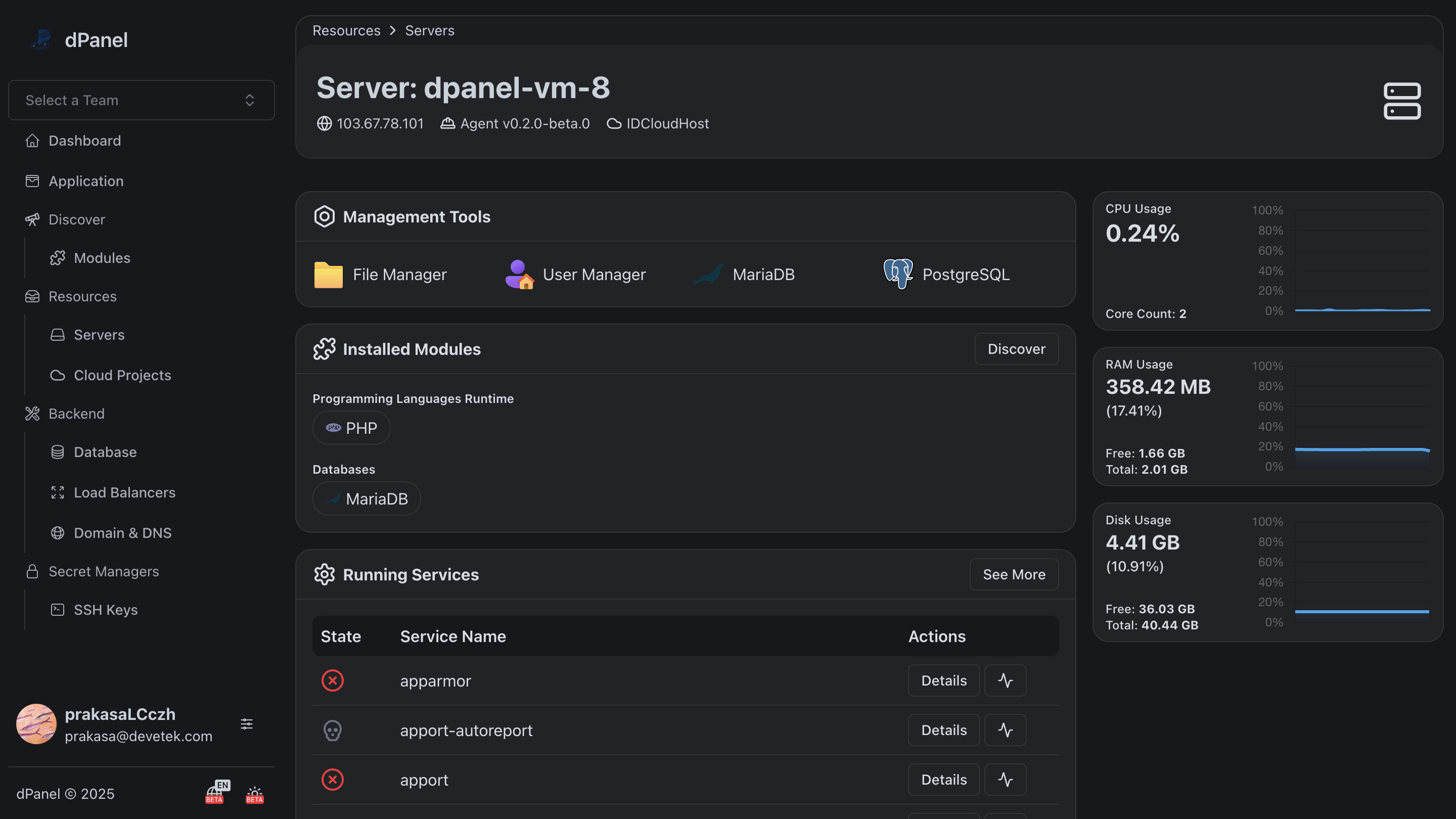 server detail dark